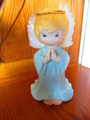 Porcelain Classic Treasures Praying Blue Angel 8'' High Figurine Statue Halo