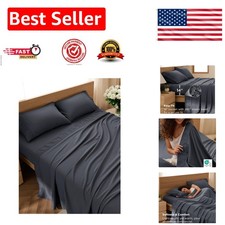 Elegant 4-Piece Queen Sheet Set - Breathable Dark Grey Polyester for All Seasons