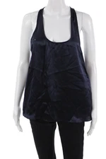 Cami NYC, Women Silk Camisole Dark Blue Round Neck Sleeveless Designer Size L
