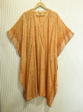 Women's Pure Silk Midi Peach Kaftan / Handmade Recycled Sari Clothing MG1188
