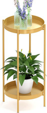 2-Tier Gold Metal Plant Stand Indoor Outdoor Flower Pot Holder Rack 24" Tall