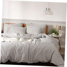 100 Natural Cotton 3pcs Striped Duvet Cover Sets,White King 104" 90" 0604