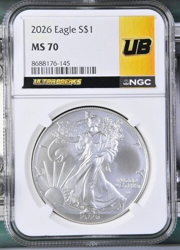 2026 Silver Eagle NGC MS70 Ultra Breaks Gold Label