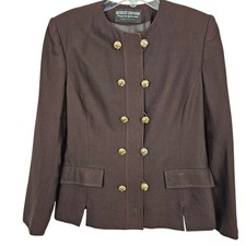 Herbert Grossman Blazer Women 10 Brown Wool Double Breasted Gold Button Vintage