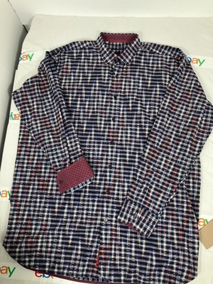 Luciano Visconti Black Label Men 2XLT Button down Shirt navy Plaid Contrast cuff