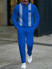 Tracksuit Set Men's Fashion Casual Trendy Street Style Long Sleeve Quarter Zip P
