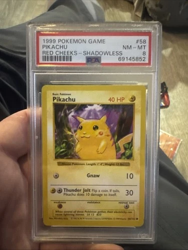 1999 Pokemon Base Set Shadowless Red Cheeks Pikachu #58 PSA 8 NM-MT