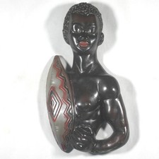 Large Chalkware African Warrior Figure with Shield