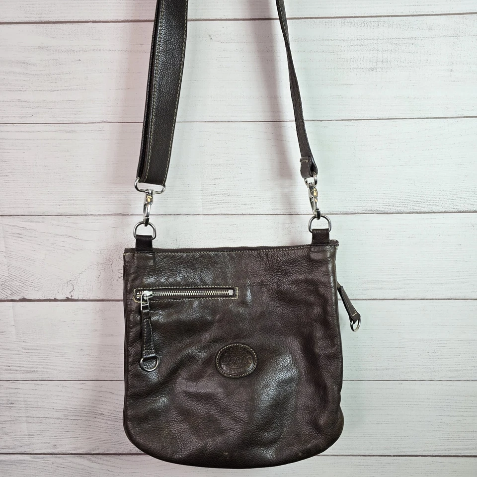 ROOTS Canada Leather Purse Tribe Side Saddle Crossbody Bag Zip Closure - Image 3 of 4