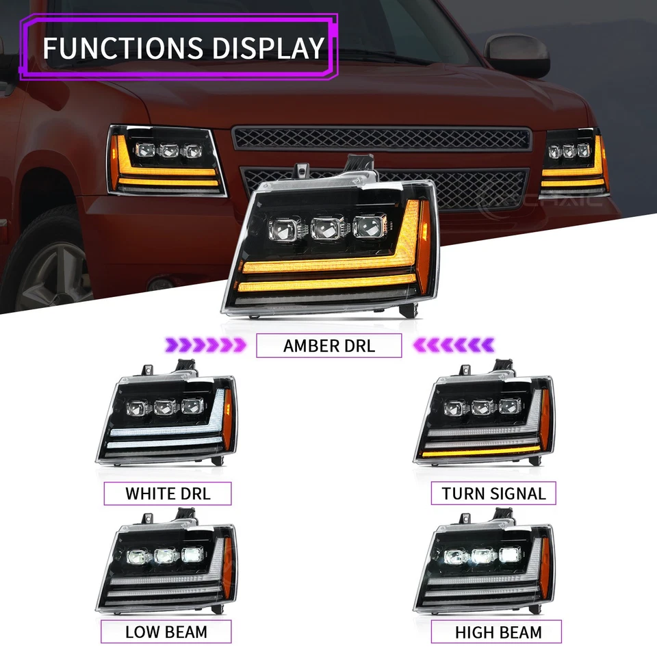 LED Headlights for 2007-2014 Chevy Tahoe Suburban Avalanche,w/Startup Animation - Imagem 2 de 4