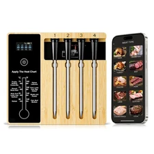 Smart Wireless Meat Thermometer 4 Probes, Bluetooth Food Thermometer, Remote ...
