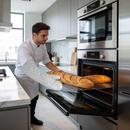 Oven Mitt: 22.8 Inch Extra Long Heat Resistant Oven Gloves - Kitchen Cotton - Foto 8 di 12