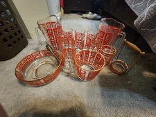 jeannette glass 3 sets, ashtrays, bowls, and mugs with pitchers. 