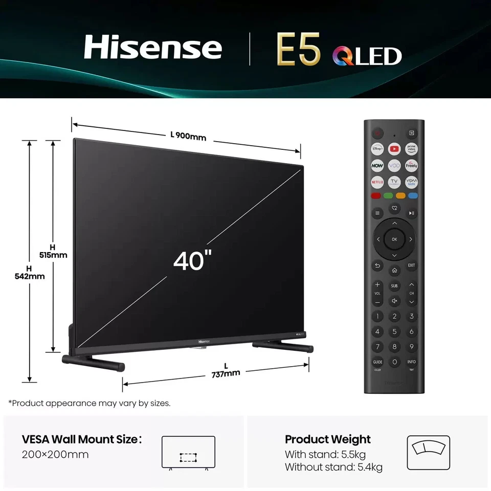 Hisense 40E5QTUK 40 Inch QLED Full HD Smart TV WiFi - Image 2 of 4
