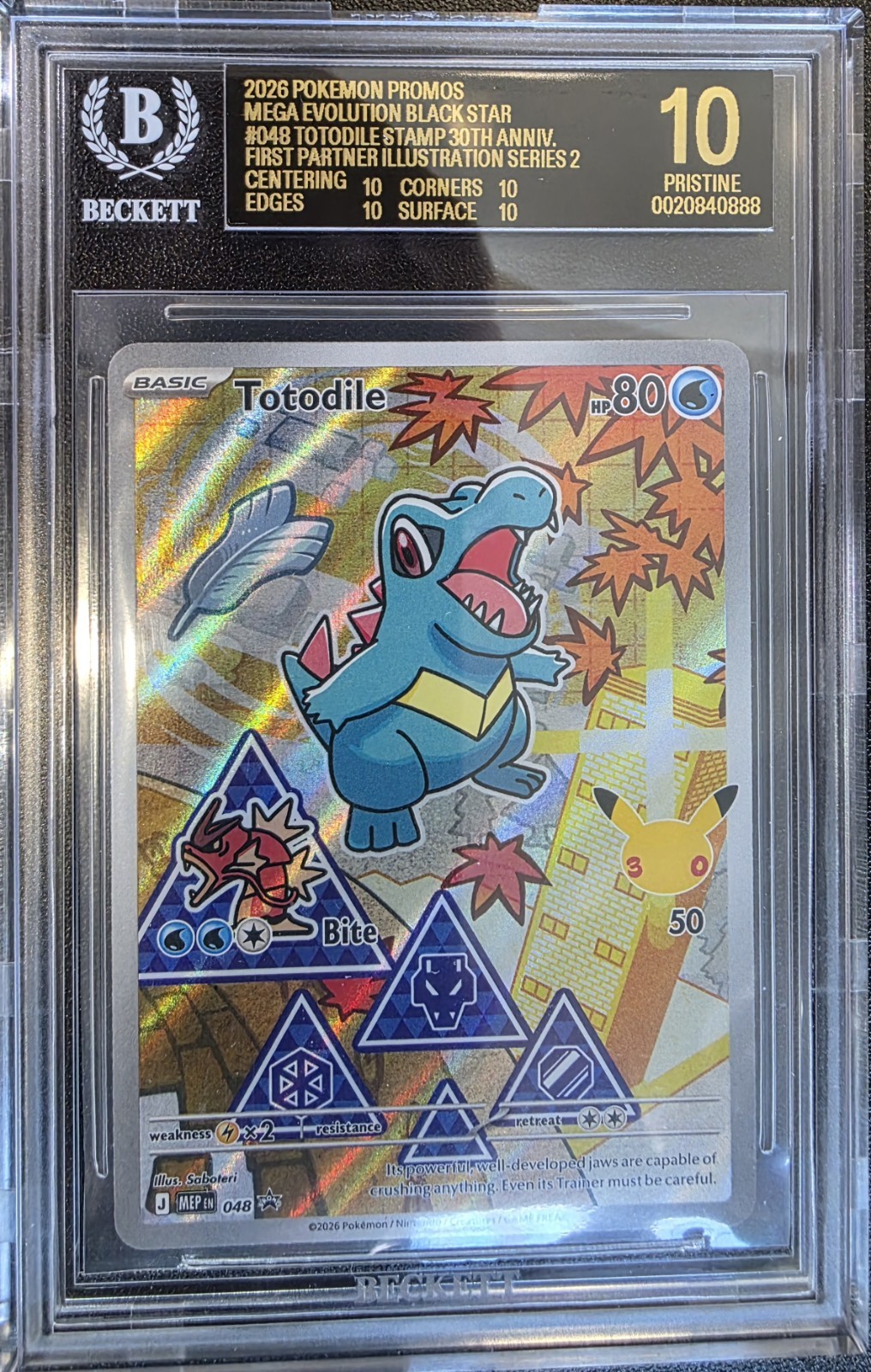 2026 Pokemon ME Totodile Promo First Partner Illus Series 2 Black Label BGS 10