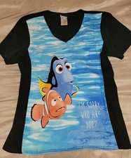 Theme Disney Pixar Nemo Dory Womens Medical Scrub Top Small