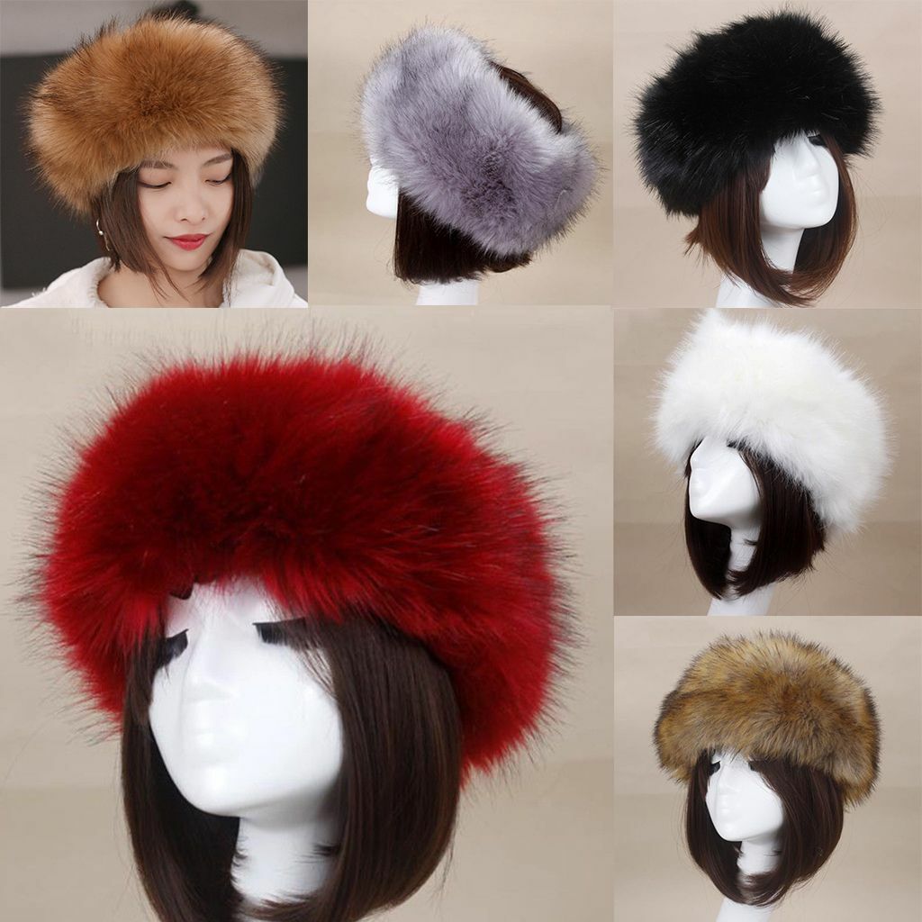 Women Russian Faux Fox Fur Hat Headband Fluffy Winter Earwarmer Ski Outdoor  Cap
