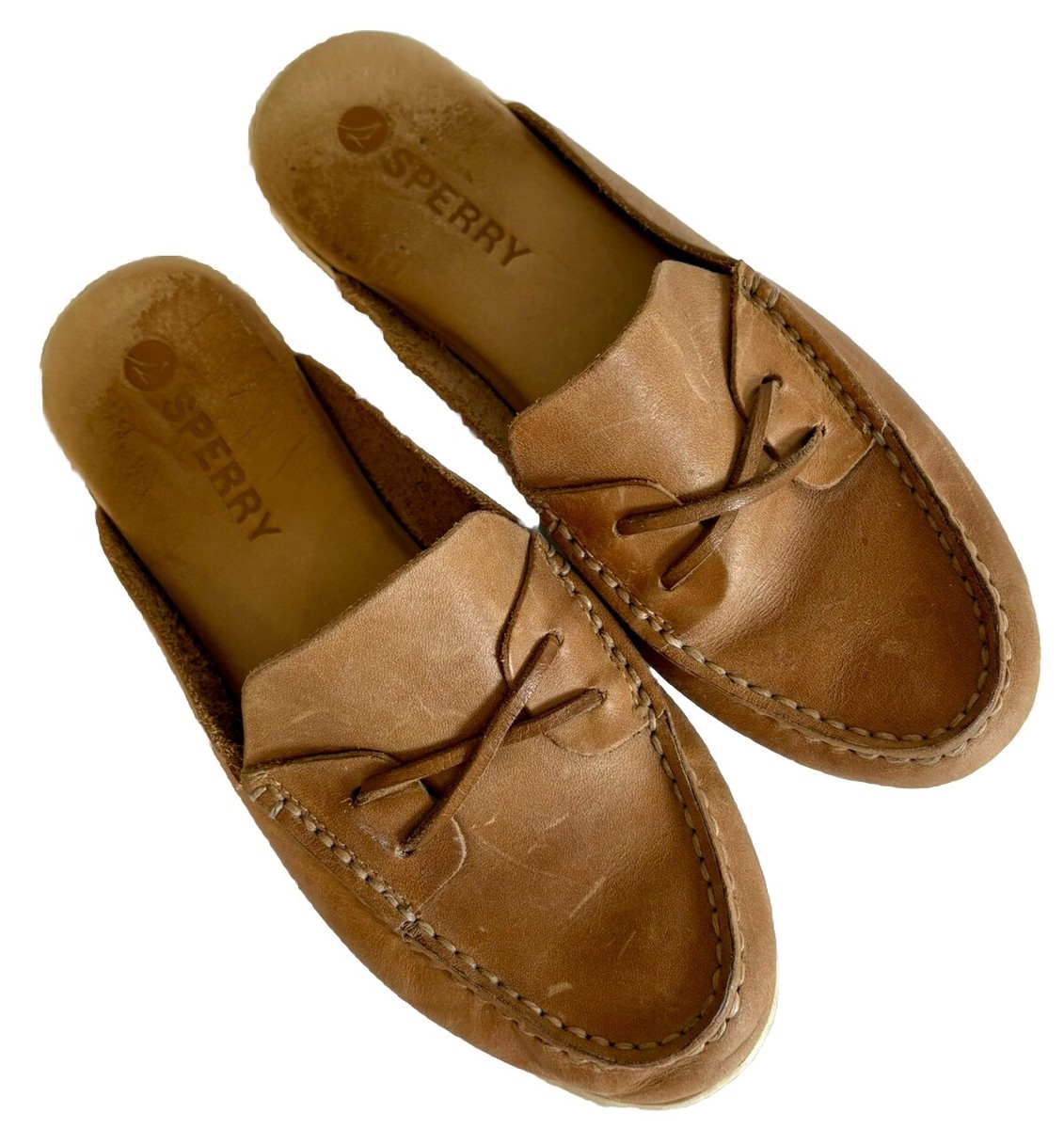 Sperry Mulefish Leather Boat Shoe Slip On Mules Slide Brown Women