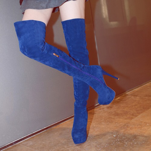 Mujeres Stiletto Tacones Altos Plataforma Elastizada Muslo Botas Sobre la Rodilla Botas - Imagen 8 de 12