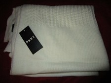 DKNY Designer Macy's Logo Open-knit Blocked Scarf Cream Ivory