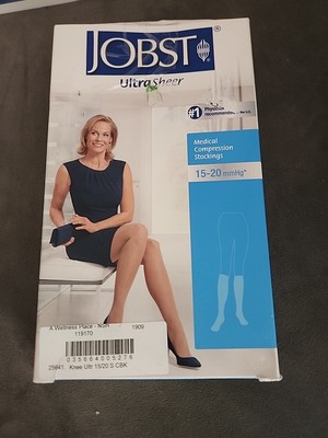 Jobst Sheer Black Knee High Compression Stockings 15-20 mmHg Women Small 