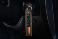 Army Green Retro TRD Toyota Heritage Stripes Keychain, Embroidered