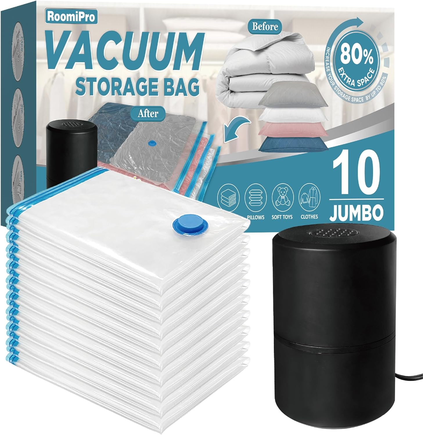 Bolsas Para Guardar Cobijas Ropa Al Vacio Almacenamiento Bomba Incluida 10 Combo