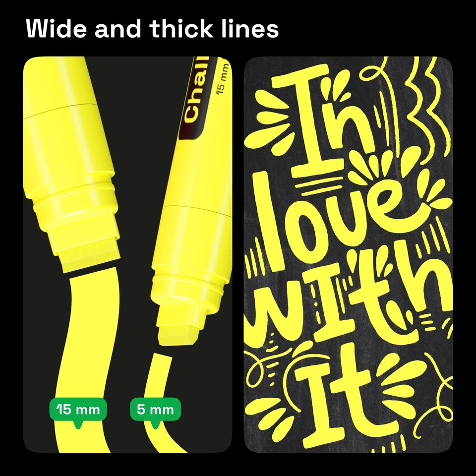 15mm Acrylstifte Breit Graffiti Stifte 2 Gelb Jumbo Acrylfarben Neon abwischb... - Bild 2 von 4