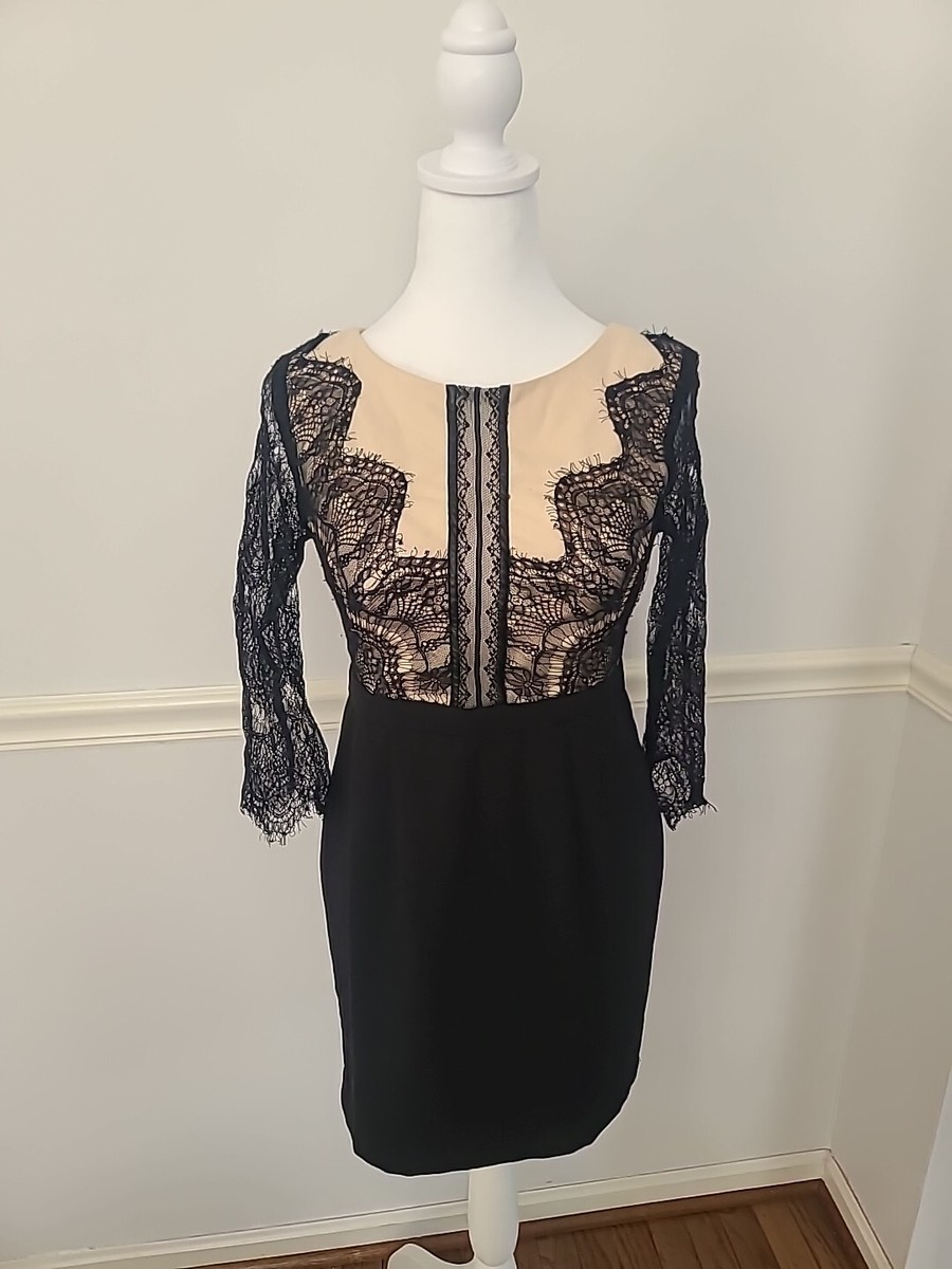 charlotte russe black and gold dress Tan With Lace top Sheer Sleeves Size Small festival set