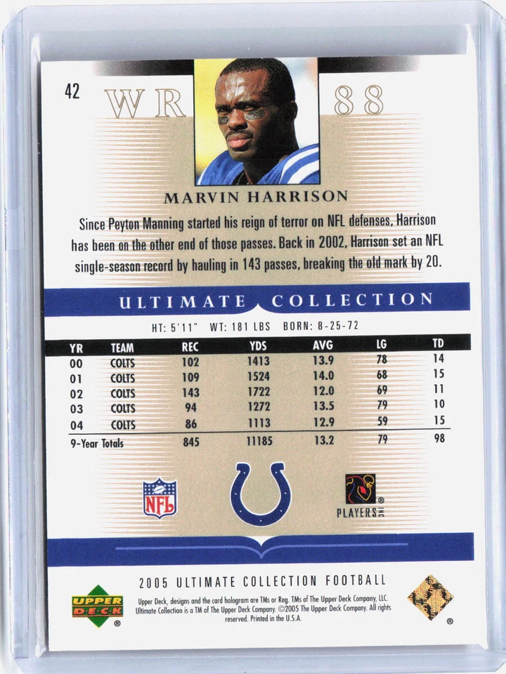 2005 Upper Deck Ultimate Collection #42 Marvin Harrison #'d /550 - Image 2 of 2