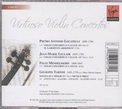 Locatelli, Leclair, Tartini, Mendelssohn - Virtuoso Violin Concertos CD - Picture 2 of 2