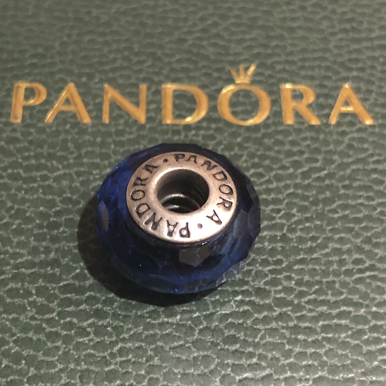 Pandora Blue Faceted Murano Glass Bead Sterling Silver Charm Made in USA for Elegant Jewelry