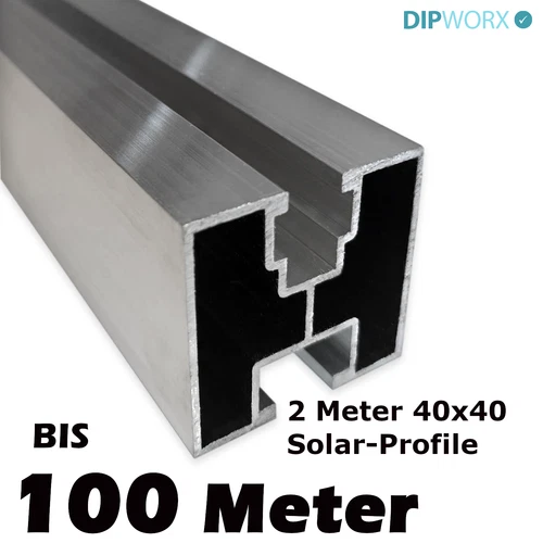 6 - 100 METER ALU PV Solarprofil 40x40 Nut 8 - Nut 10 Solarschiene Montageprofil