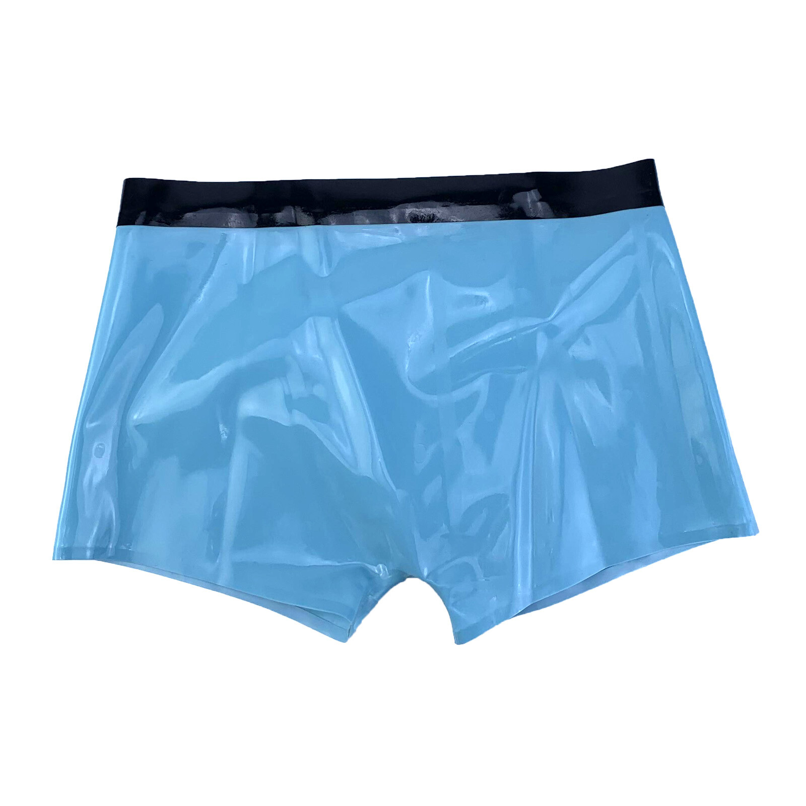 Handmade Latex Briefs Shorts Men Boxer Shorts Panties Sky Blue and Black Trim 