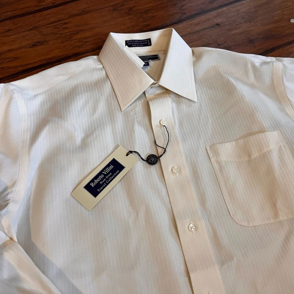 Camisa de vestir Roberto Villini para hombre 15.5 32-33 blanco roto sin planchar abotonada nueva con etiquetas Foto 3 de 4