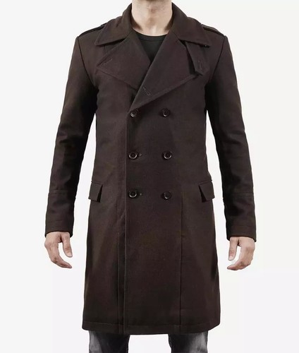 Men’s Double-Breasted Chocolate Brown Wool Coat XL - Picture 2 of 7