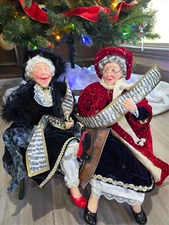 Vtg.  Christmas Carolers Figurines  Ladies of Society tags NIB LADIES RED HAT ;)