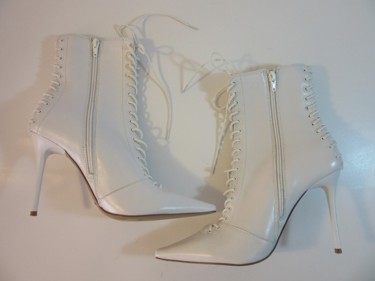 White Lace Pointed Toe Lace Up Booties STEVE MADDEN White Allnight