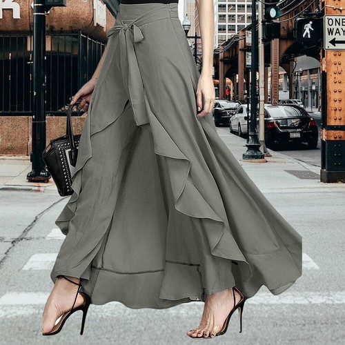 Women Chiffon High Waist Harem Pants Bowknot Wrap Belted Ruffle Frilled Palazzo - Picture 16 of 16
