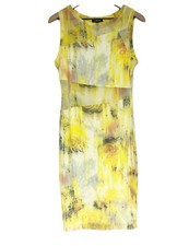 KiindOf Womens Sleeveless Bodycon Dress Size M Yellow Floral Mesh Panels Nylon