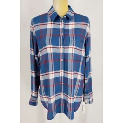 Treasure & Bond Women's Boyfriend Top Size XS Blue Plaid Button up Oversized NWT