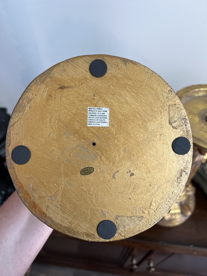 2 ORNATE ROCOCO GOLD CANDLE HOLDERS 13” & 18” TALL MATCHING SET Footed