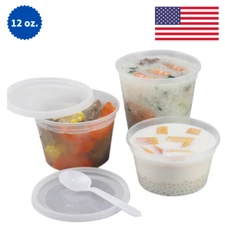 [48 Set] 12 oz Plastic Deli Containers with Lids, Slime, Soup, Meal Prep Contain