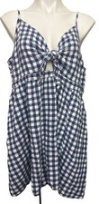 Old Navy  Blue Gingham Plaid Linen Blend Mini Dress Or Tunic Womens XXL Preppy