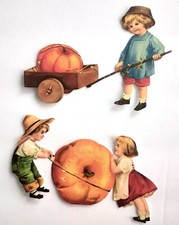 3D UPick Vintage Boy Girl Fall Thanksgiving Pumpkin Wagon Embellishment 4104