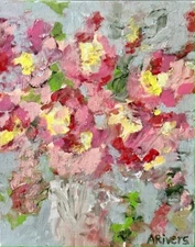Impressionist Style Pink Flowers Still Life Modern Art Painting Home Decor