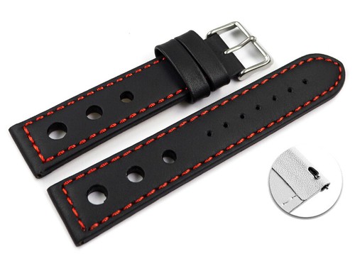 Bracelet Montre Cuir Veau Grain Croco 18mm - Dégagement Rapide, Couture Rouge - Noir Neuf