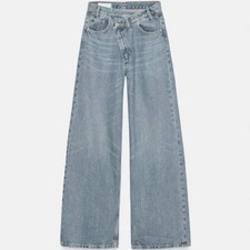 Zara kids wide-leg blue jeans crossover button size 10