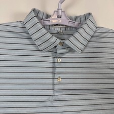 Peter Millar Mens XXL Striped Short Sleeve Polo Shirt Casual Golf Style Blue