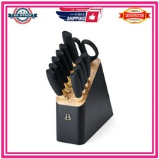 12 Piece Stainless Steel Knife Set with Block Soft Grip Handles Black